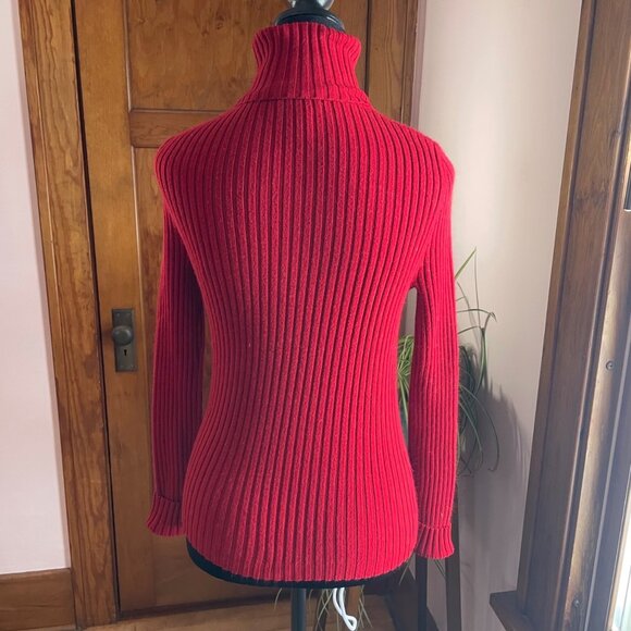 Red Ribbed Turtleneck Sweater Fitted Cuffed Sleeves Valentines Y2K M Coquette - Picture 4 of 9
